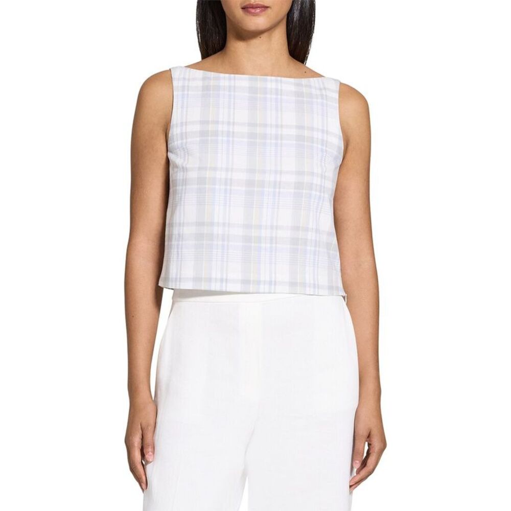 Theory Womens Bateau Neck Linen-Blend Top